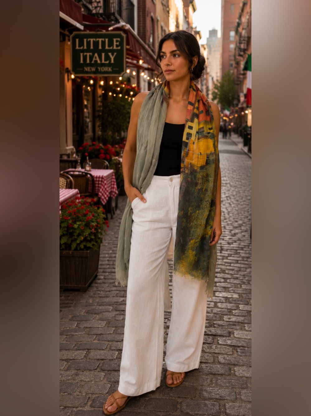 Tolani Manarola Village Italian Coast Scarf 50/50 Cotton Modal 41x76